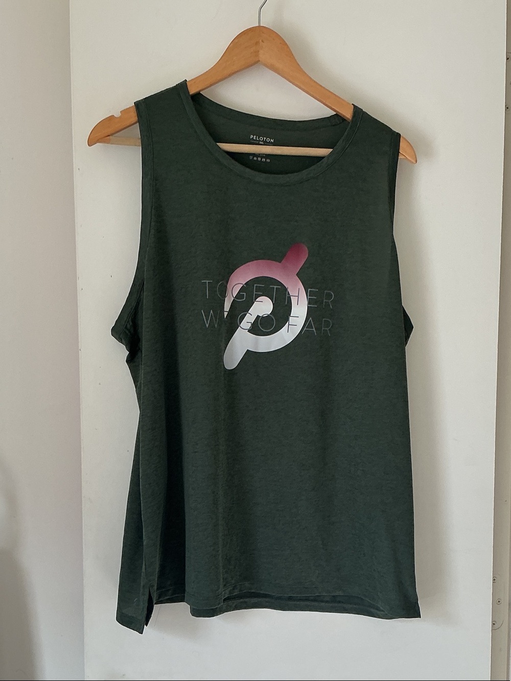 Peloton Dark Green Muscle Tank with Pink-to-White Logo
